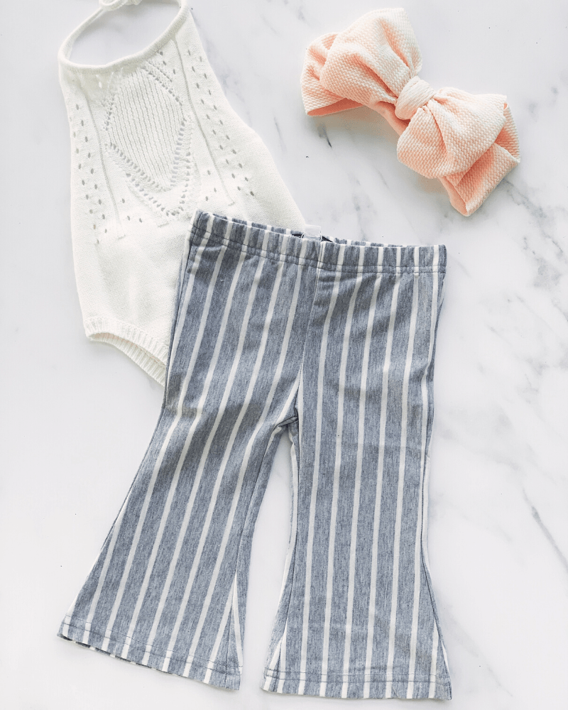 BOHO BELL BOTTOMS - GRAY & WHITE STRIPE