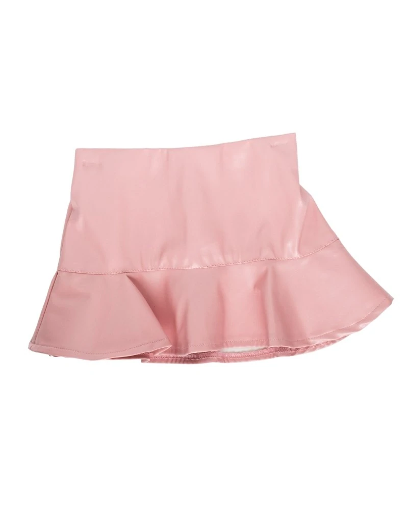 Bailey's Blossoms Polly Ruffle Hem Pleather Shorty Skirt