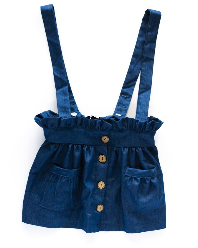 Denim Suspender Skirt - Dark Wash